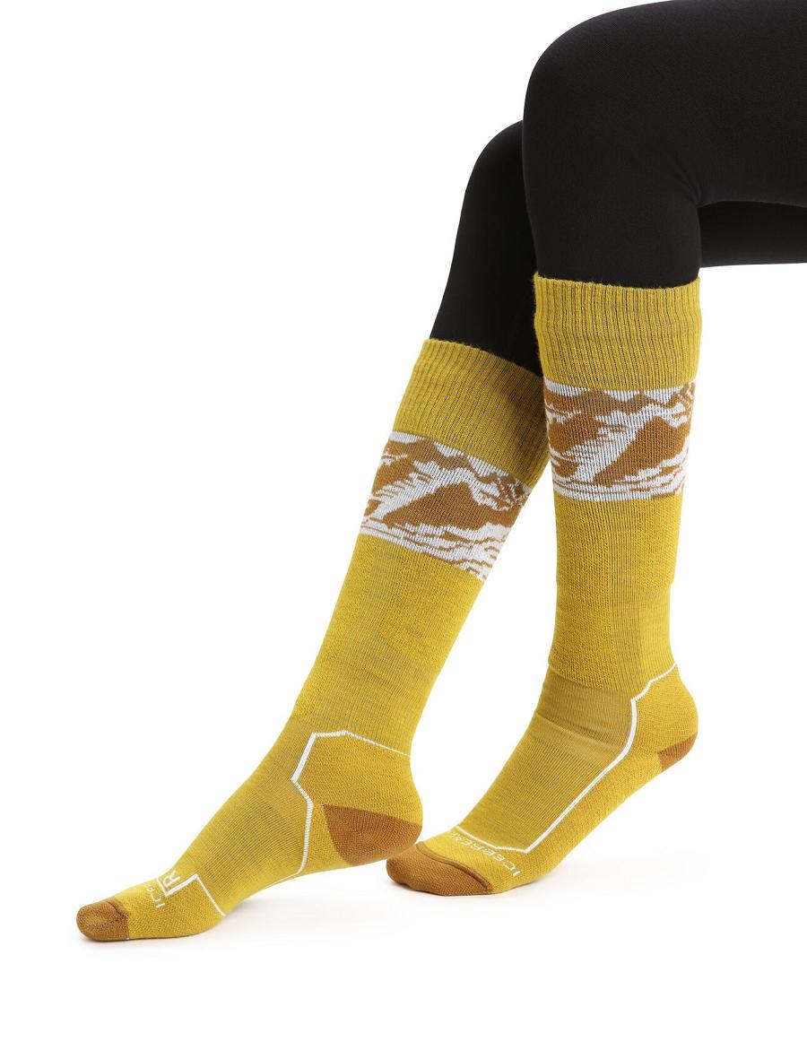 Silent Gold / Clove Women's Icebreaker Merino Ski+ Light Over the Calf Alps 3D Socks | USA 1404HAPK